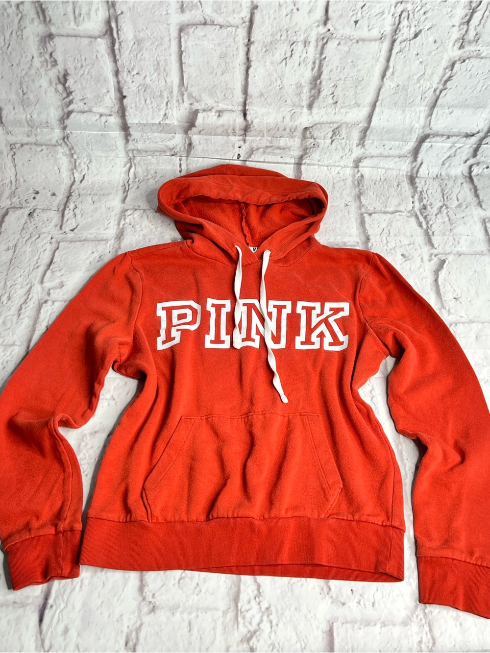 PINK Victoria's Secret Women's Orange  Hooded Pullover Sweatshirt size XS